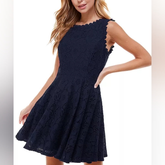 City Studio Blue and White Fit and Flare Mini Dress - Picture 1 of 5